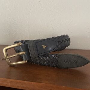 Vtg Guess Braided Woven Leather Belt Black Made In Argentina 36 (35-38 in Waist)